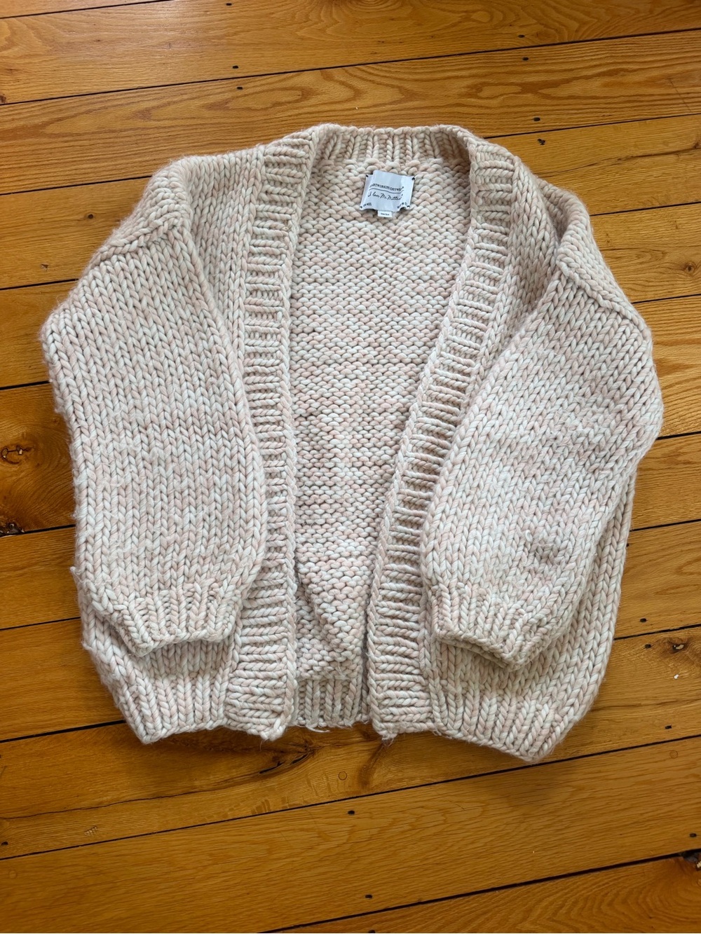 I Love Mr. Mittens Oversized Open-Front Chunky Knit Cardigan Pink/ Cream
